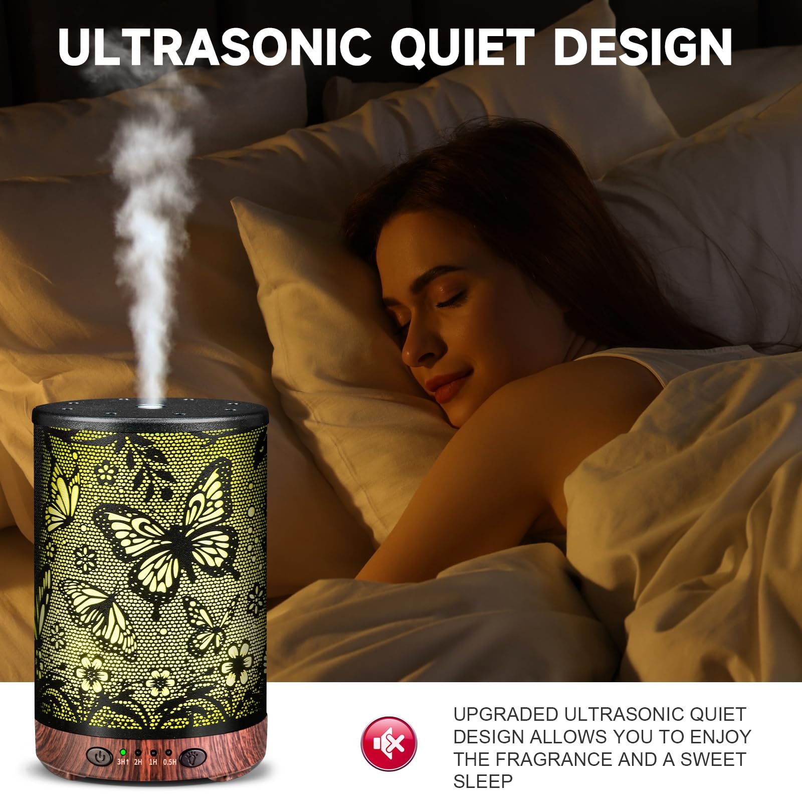 Essential Oil Diffuser 120ML Metal Aromatherapy Diffuser, Cool Mist Humidifier with Auto Shut-Off Protection 7 Color Lights for Home Office Spa (Tree)