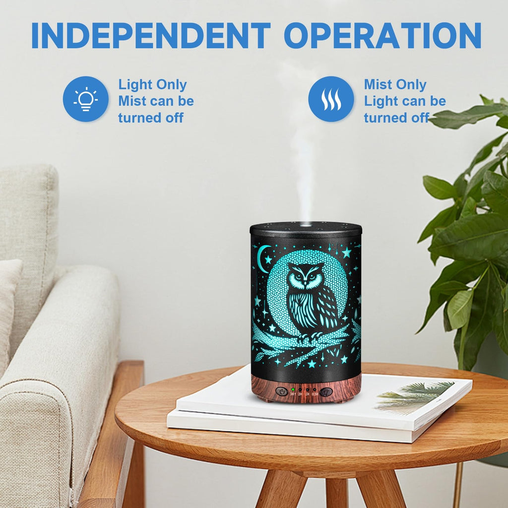 Essential Oil Diffuser 120ML Metal Aromatherapy Diffuser, Cool Mist Humidifier with Auto Shut-Off Protection 7 Color Lights for Home Office Spa (Tree)