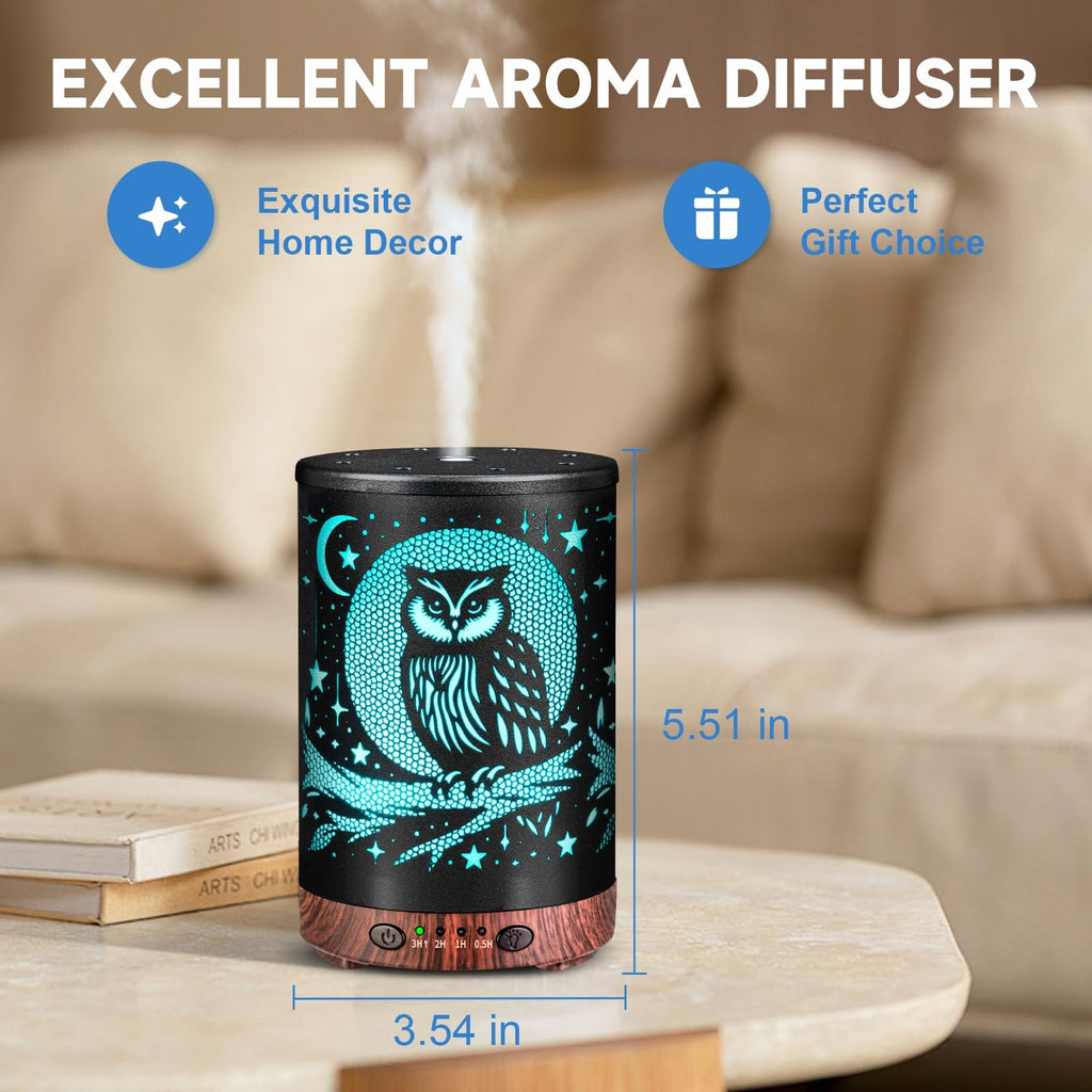 Essential Oil Diffuser 120ML Metal Aromatherapy Diffuser, Cool Mist Humidifier with Auto Shut-Off Protection 7 Color Lights for Home Office Spa (Tree)