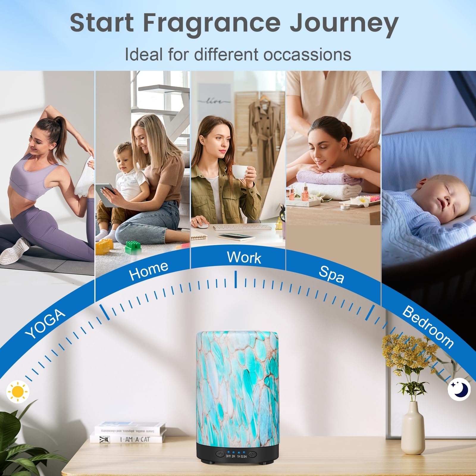 Essential Oil Diffuser 120ML Metal Aromatherapy Diffuser, Cool Mist Humidifier with Auto Shut-Off Protection 7 Color Lights for Home Office Spa (Tree)