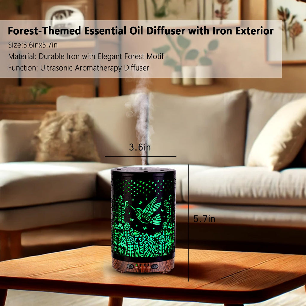 Essential Oil Diffuser 120ML Metal Aromatherapy Diffuser, Cool Mist Humidifier with Auto Shut-Off Protection 7 Color Lights for Home Office Spa (Tree)