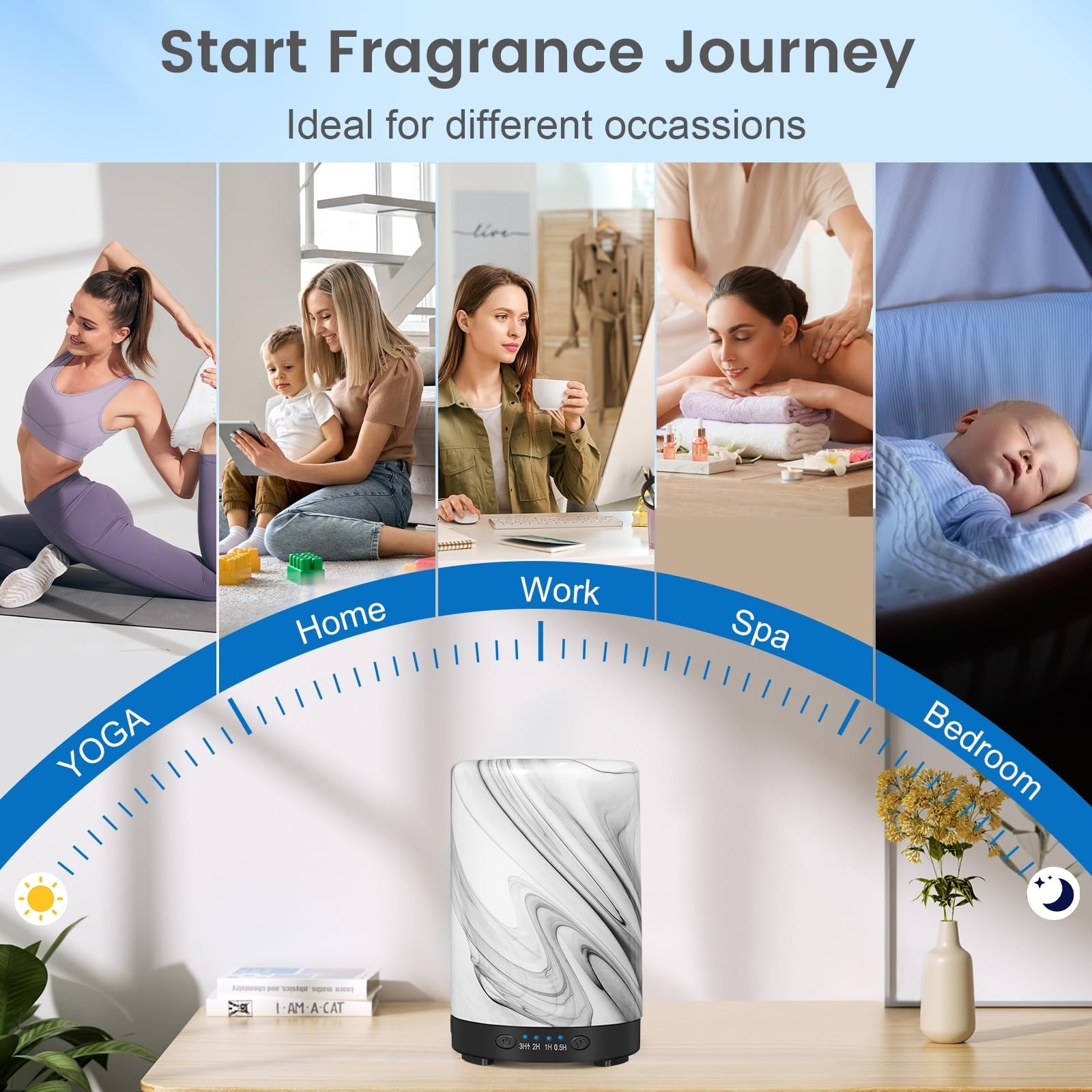 Essential Oil Diffuser 120ML Metal Aromatherapy Diffuser, Cool Mist Humidifier with Auto Shut-Off Protection 7 Color Lights for Home Office Spa (Tree)