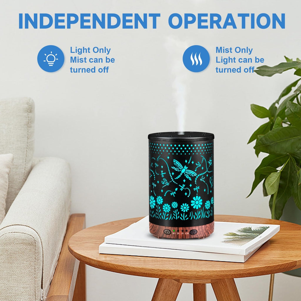 Essential Oil Diffuser 120ML Metal Aromatherapy Diffuser, Cool Mist Humidifier with Auto Shut-Off Protection 7 Color Lights for Home Office Spa (Tree)