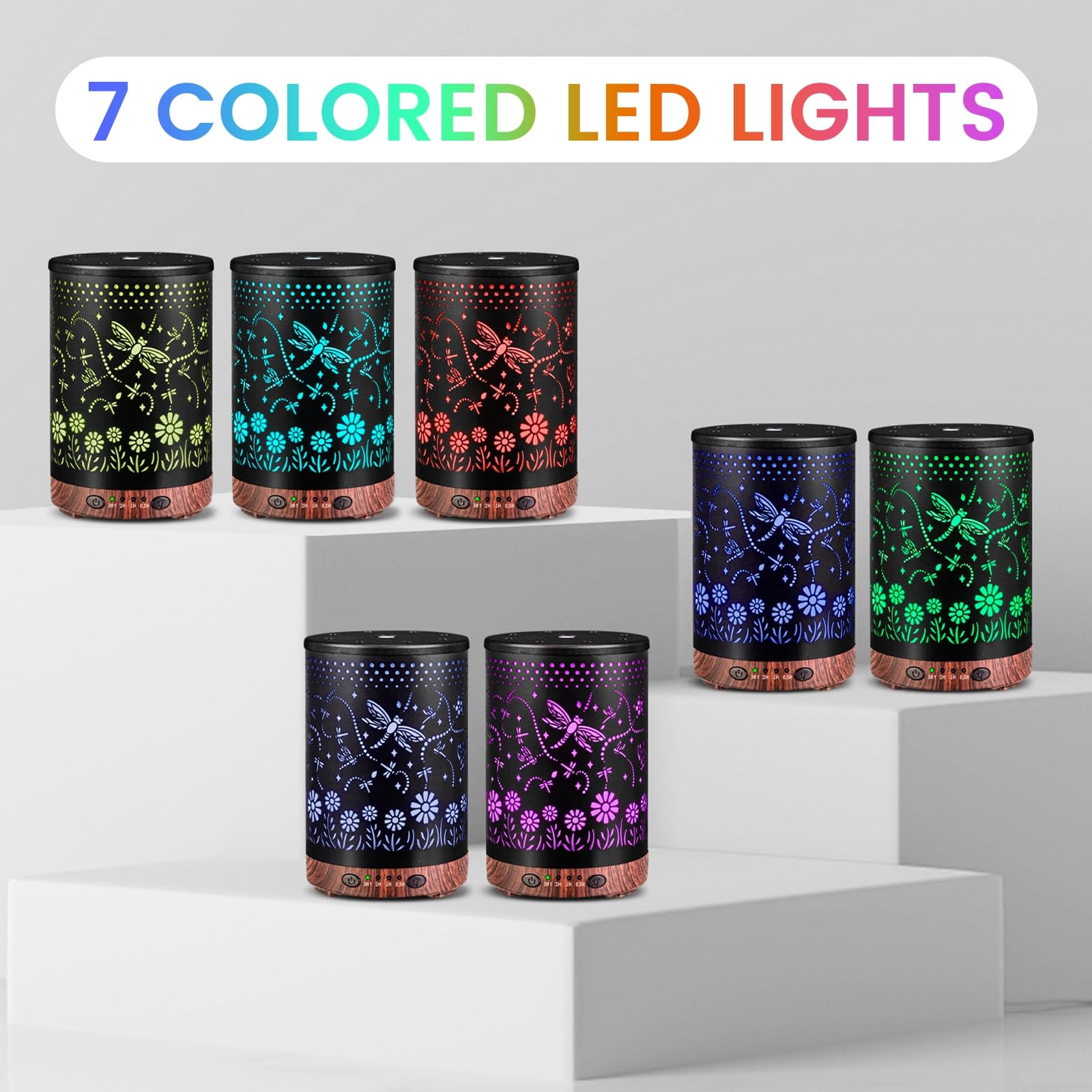 Essential Oil Diffuser 120ML Metal Aromatherapy Diffuser, Cool Mist Humidifier with Auto Shut-Off Protection 7 Color Lights for Home Office Spa (Tree)