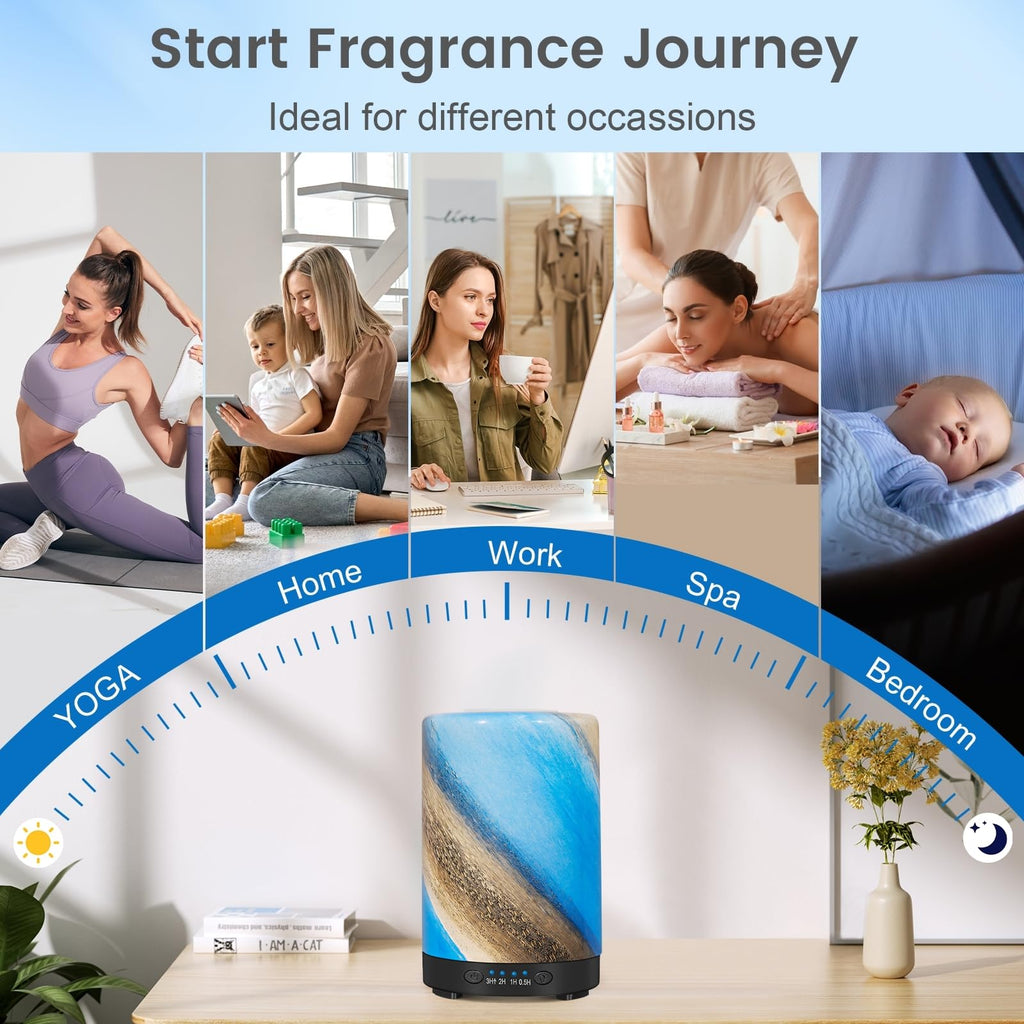 Essential Oil Diffuser 120ML Metal Aromatherapy Diffuser, Cool Mist Humidifier with Auto Shut-Off Protection 7 Color Lights for Home Office Spa (Tree)