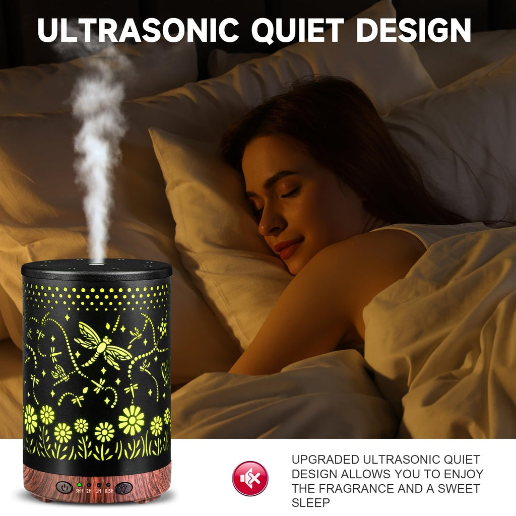 Essential Oil Diffuser 120ML Metal Aromatherapy Diffuser, Cool Mist Humidifier with Auto Shut-Off Protection 7 Color Lights for Home Office Spa (Tree)