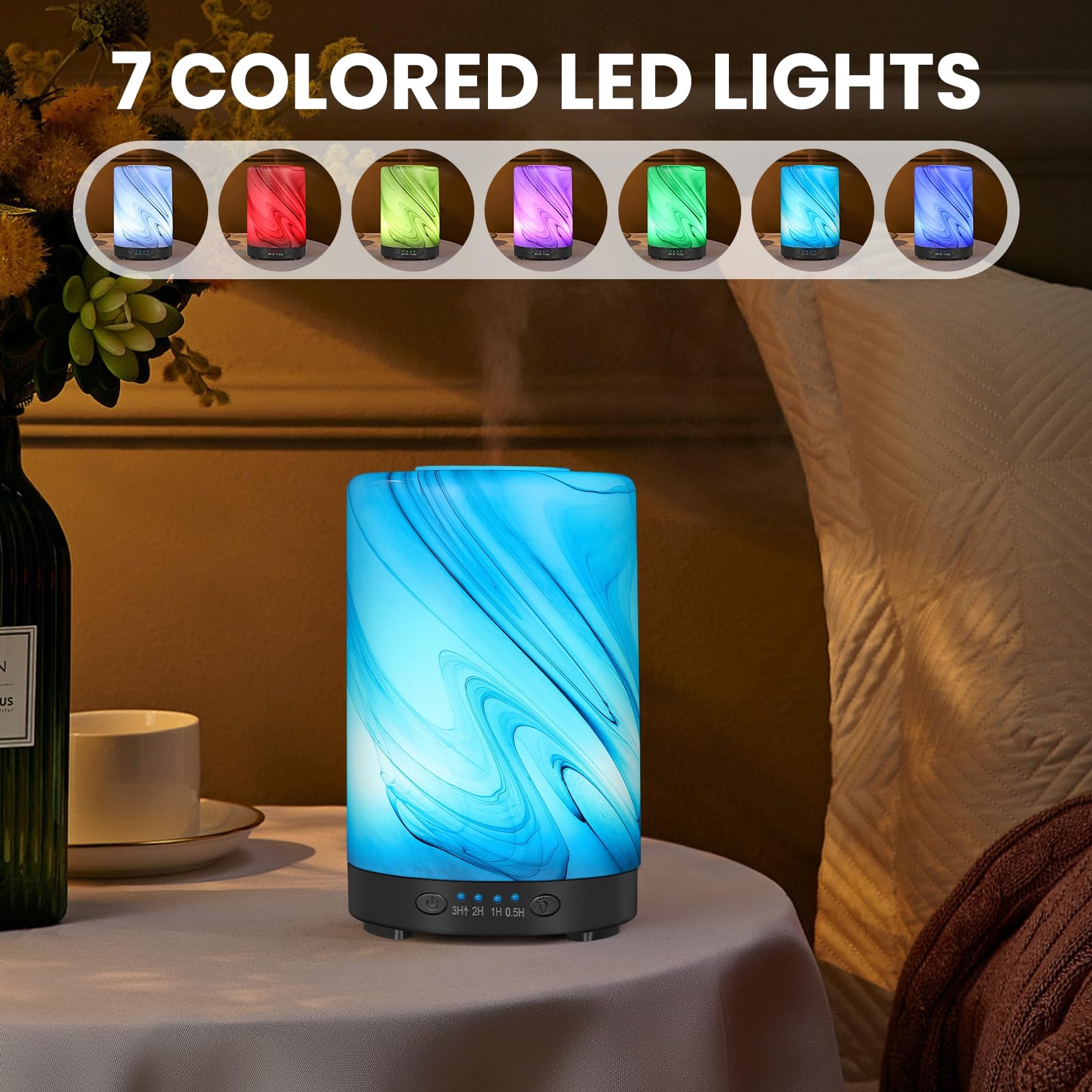 Essential Oil Diffuser 120ML Metal Aromatherapy Diffuser, Cool Mist Humidifier with Auto Shut-Off Protection 7 Color Lights for Home Office Spa (Tree)