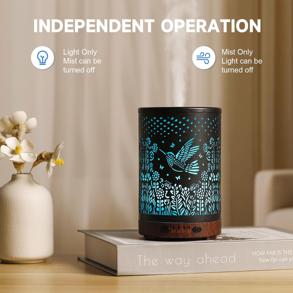 Essential Oil Diffuser 120ML Metal Aromatherapy Diffuser, Cool Mist Humidifier with Auto Shut-Off Protection 7 Color Lights for Home Office Spa (Tree)