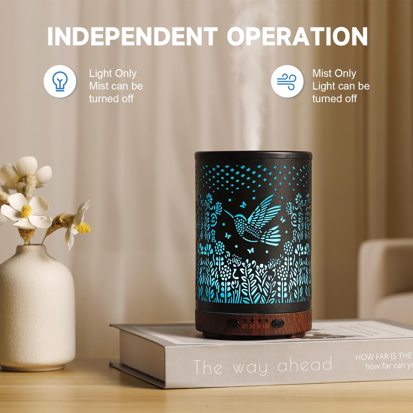 Essential Oil Diffuser 120ML Metal Aromatherapy Diffuser, Cool Mist Humidifier with Auto Shut-Off Protection 7 Color Lights for Home Office Spa (Tree)