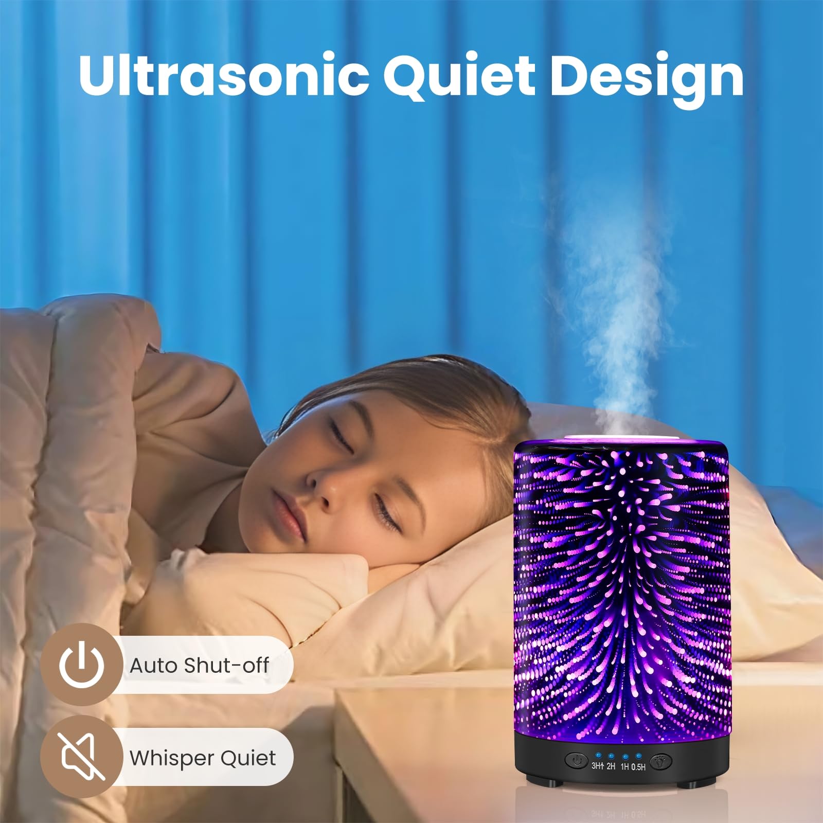 Essential Oil Diffuser 120ML Metal Aromatherapy Diffuser, Cool Mist Humidifier with Auto Shut-Off Protection 7 Color Lights for Home Office Spa (Tree)