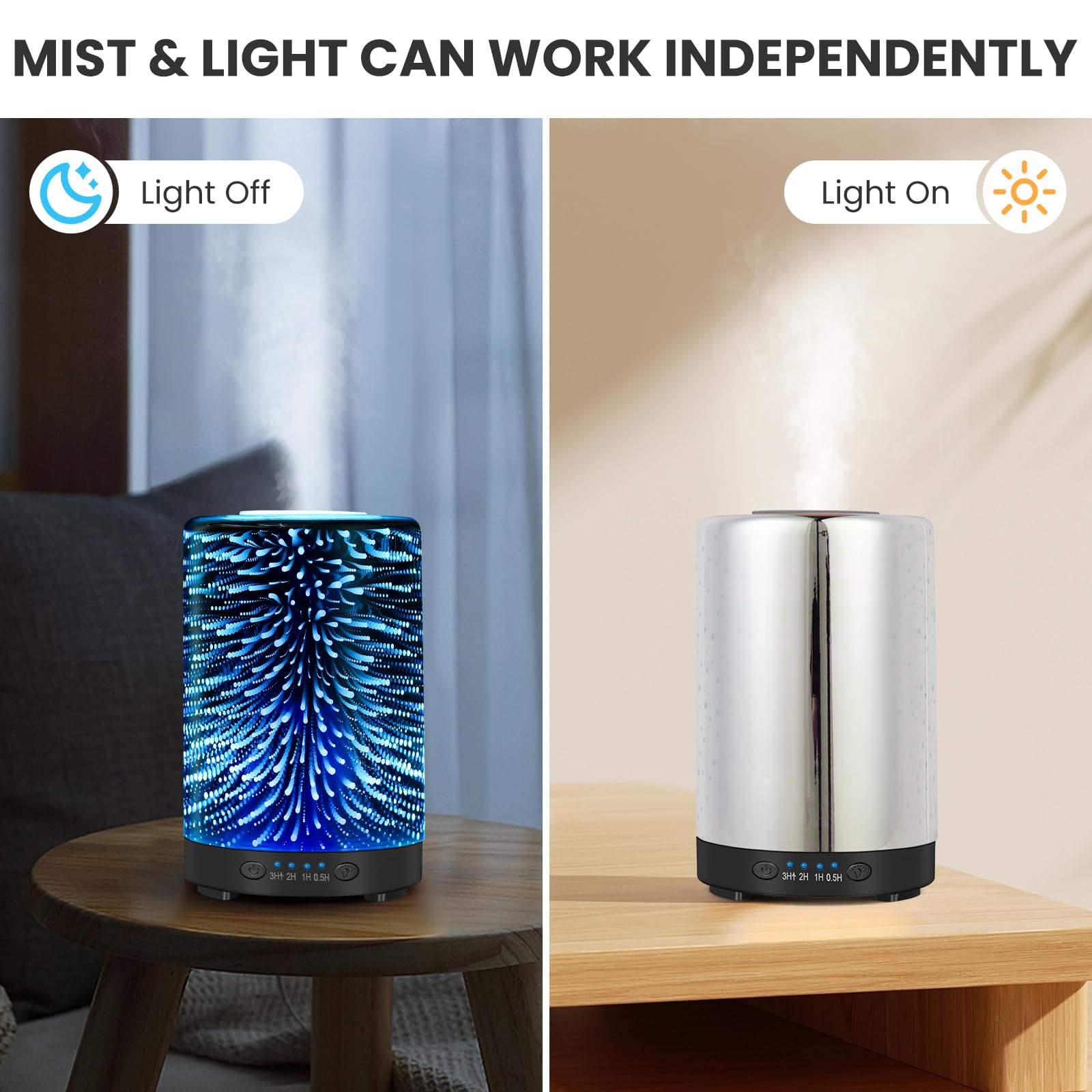 Essential Oil Diffuser 120ML Metal Aromatherapy Diffuser, Cool Mist Humidifier with Auto Shut-Off Protection 7 Color Lights for Home Office Spa (Tree)