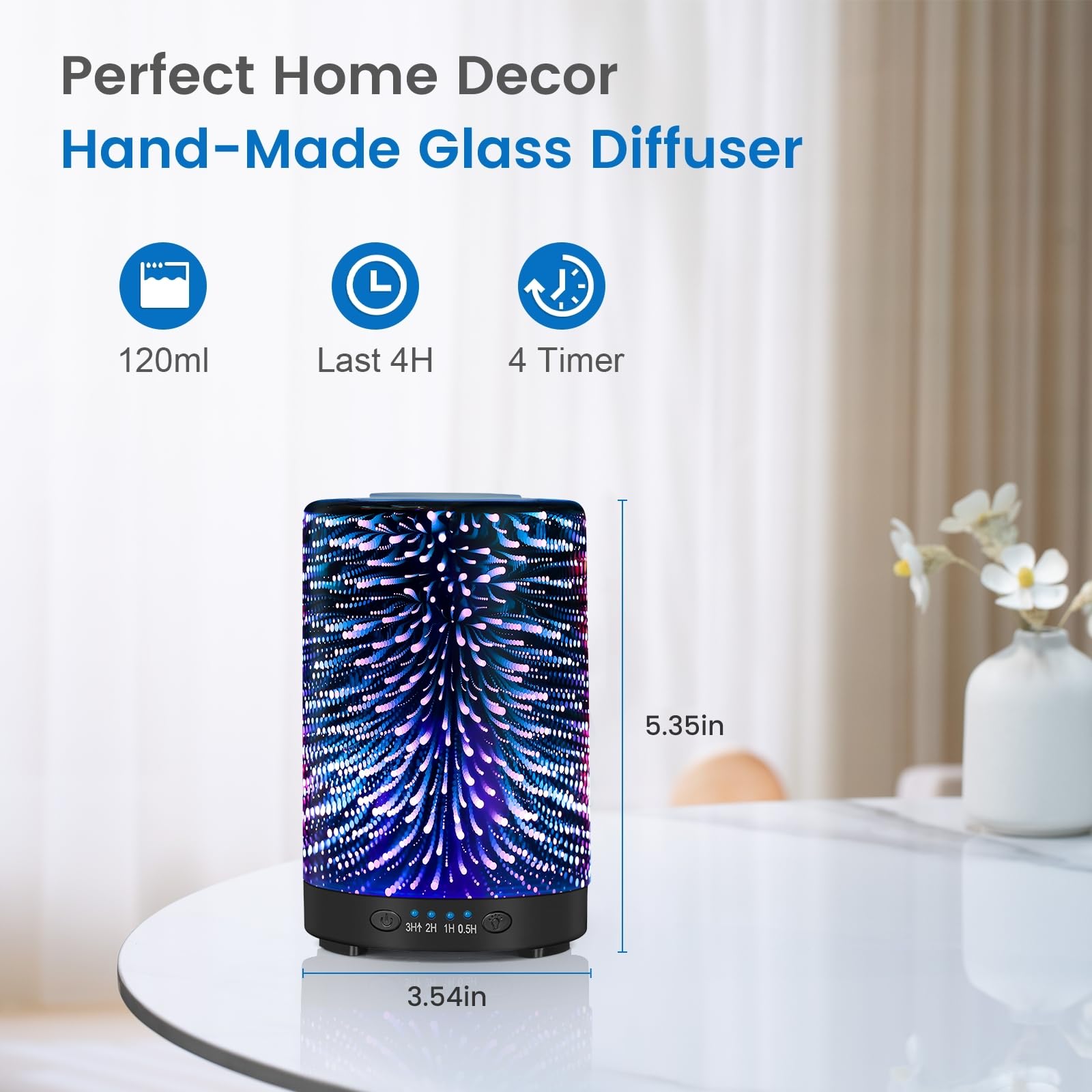 Essential Oil Diffuser 120ML Metal Aromatherapy Diffuser, Cool Mist Humidifier with Auto Shut-Off Protection 7 Color Lights for Home Office Spa (Tree)