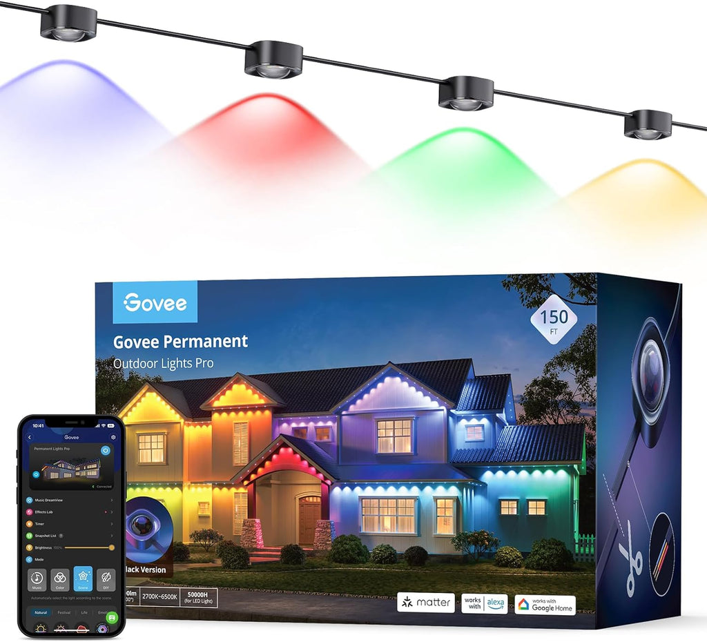 Govee Permanent Outdoor Lights Pro, 200ft with 120 RGBIC LED Lights for Daily and Accent Lighting, 75 Scene Modes for Outdoor Decor, IP67 Waterproof, Works with Alexa, Google Assistant, Matter, White