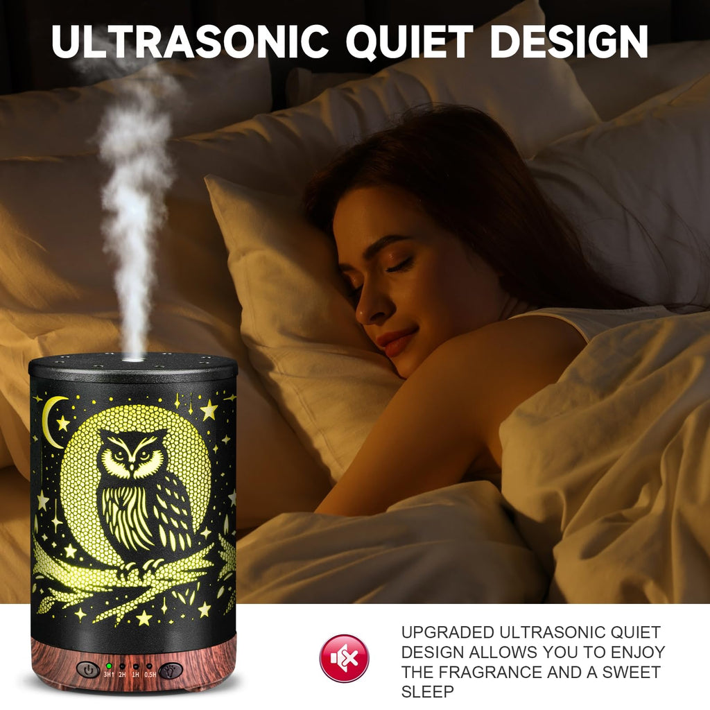 Essential Oil Diffuser 120ML Metal Aromatherapy Diffuser, Cool Mist Humidifier with Auto Shut-Off Protection 7 Color Lights for Home Office Spa (Tree)