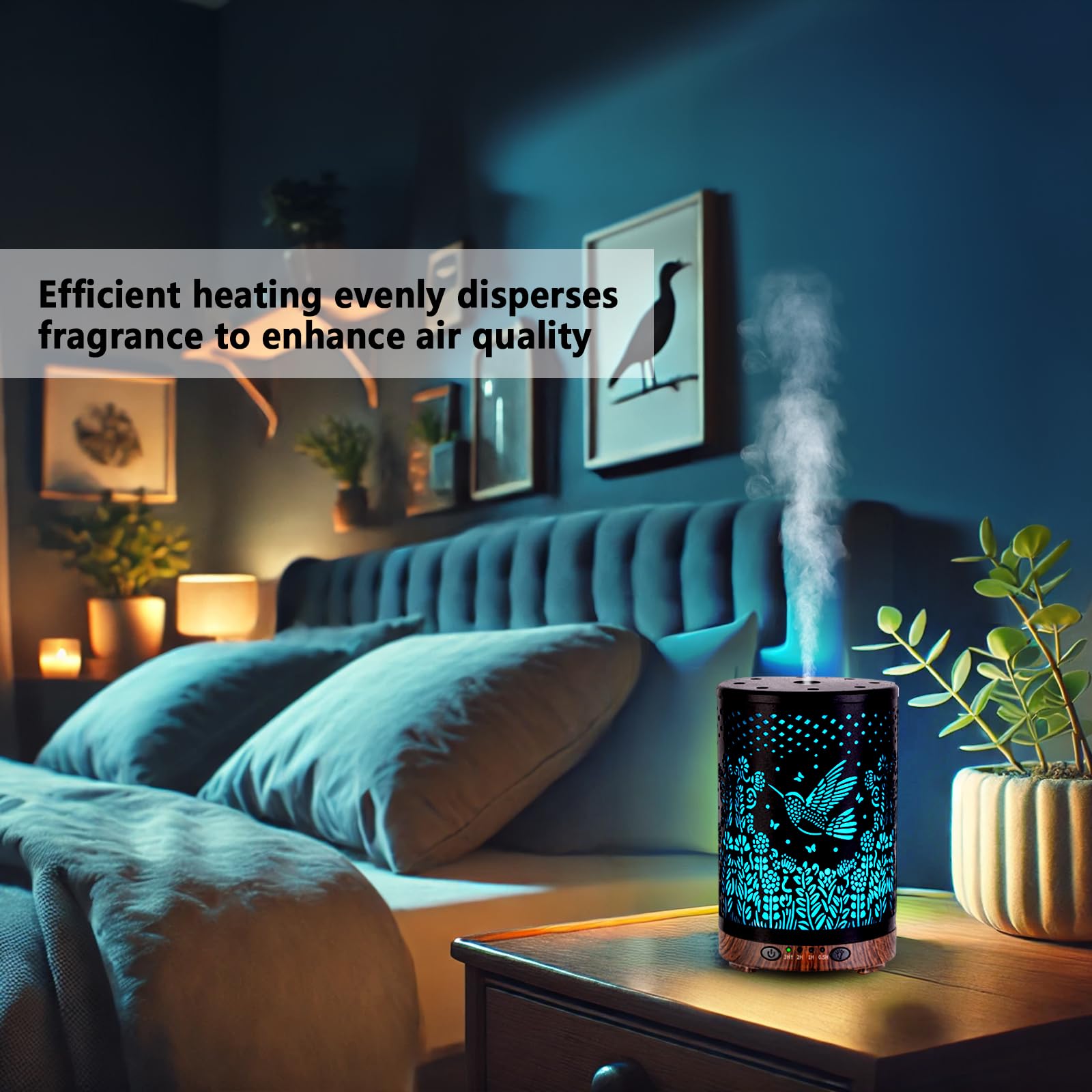 Essential Oil Diffuser 120ML Metal Aromatherapy Diffuser, Cool Mist Humidifier with Auto Shut-Off Protection 7 Color Lights for Home Office Spa (Tree)