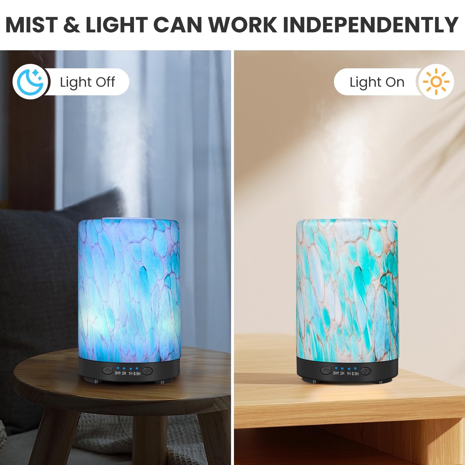 Essential Oil Diffuser 120ML Metal Aromatherapy Diffuser, Cool Mist Humidifier with Auto Shut-Off Protection 7 Color Lights for Home Office Spa (Tree)