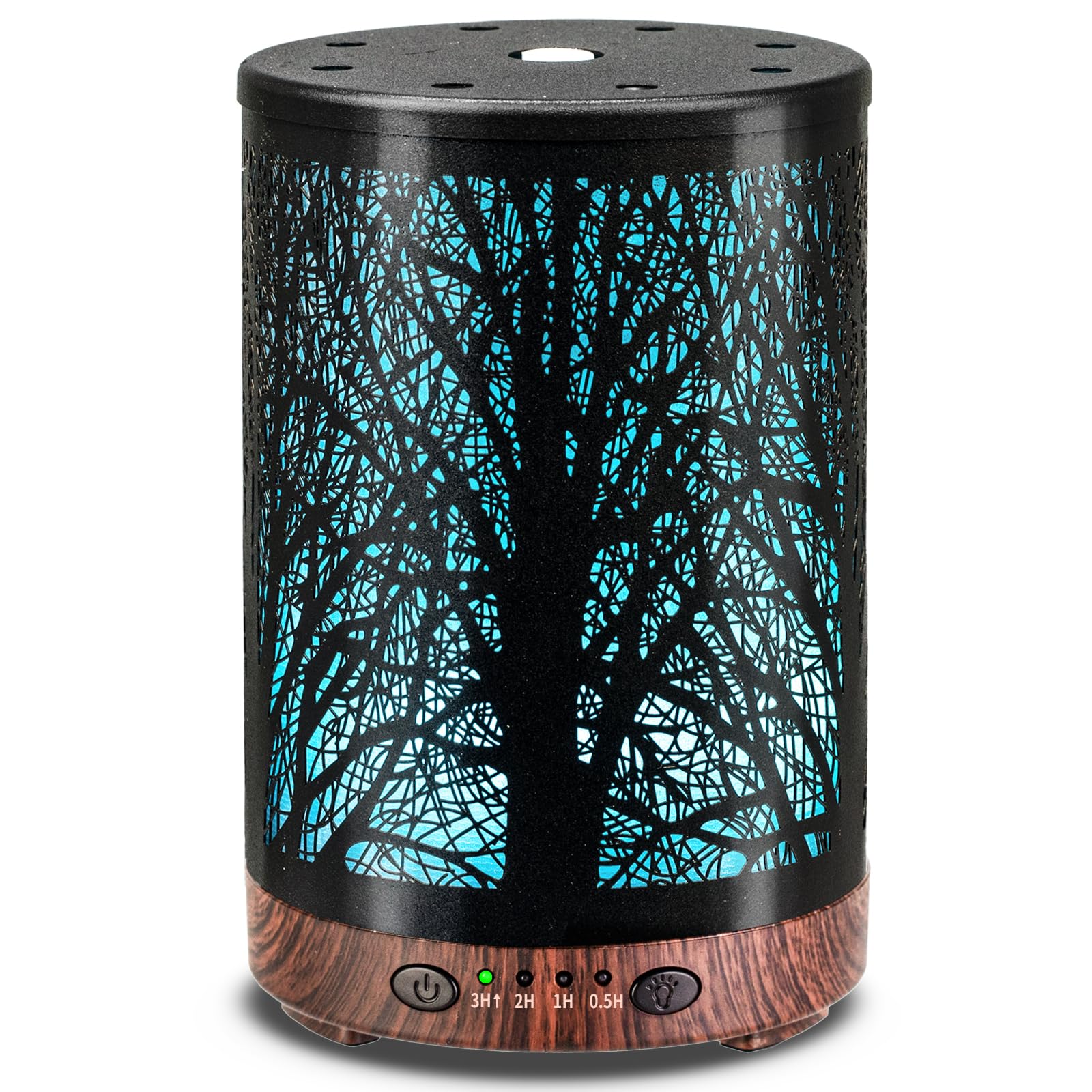 Essential Oil Diffuser 120ML Metal Aromatherapy Diffuser, Cool Mist Humidifier with Auto Shut-Off Protection 7 Color Lights for Home Office Spa (Tree)