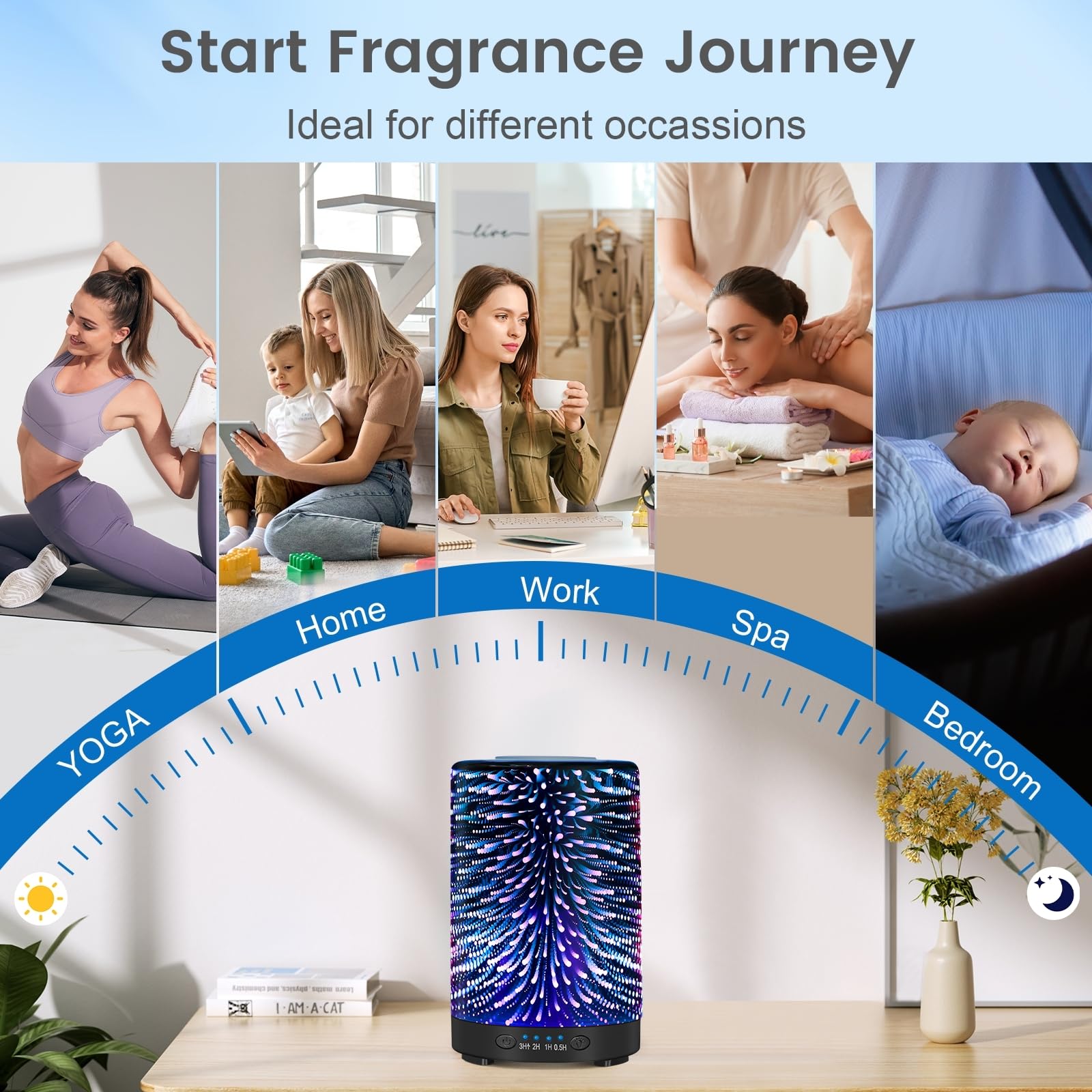 Essential Oil Diffuser 120ML Metal Aromatherapy Diffuser, Cool Mist Humidifier with Auto Shut-Off Protection 7 Color Lights for Home Office Spa (Tree)