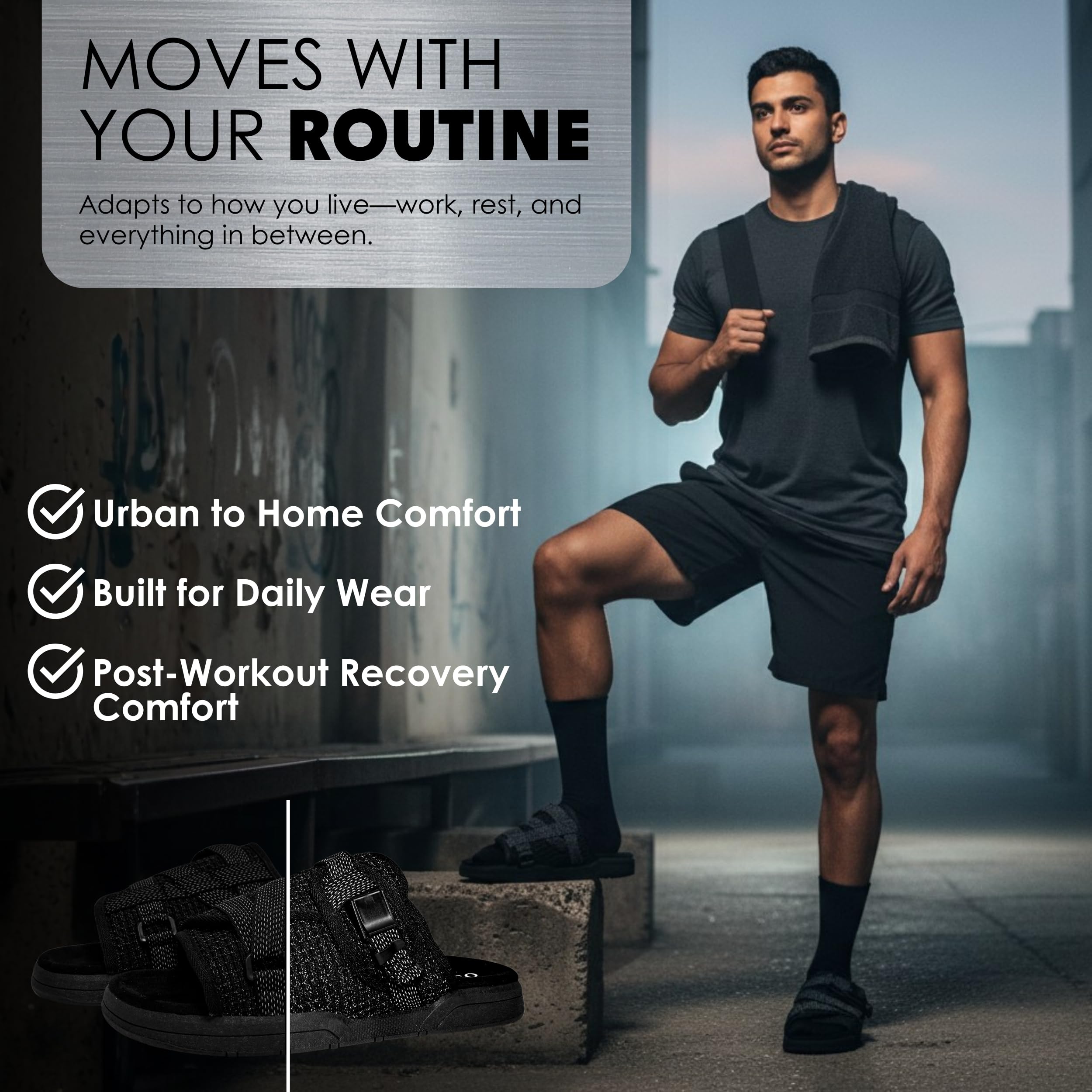 Draco DracoSlides Reflective Slides for Men and Women, Wrapped in Reflective 3M with Adjustable Straps for Wide/Narrow Feet, Sandals with Arch Support & Slip Resistant, Men & Women Footwear, Black