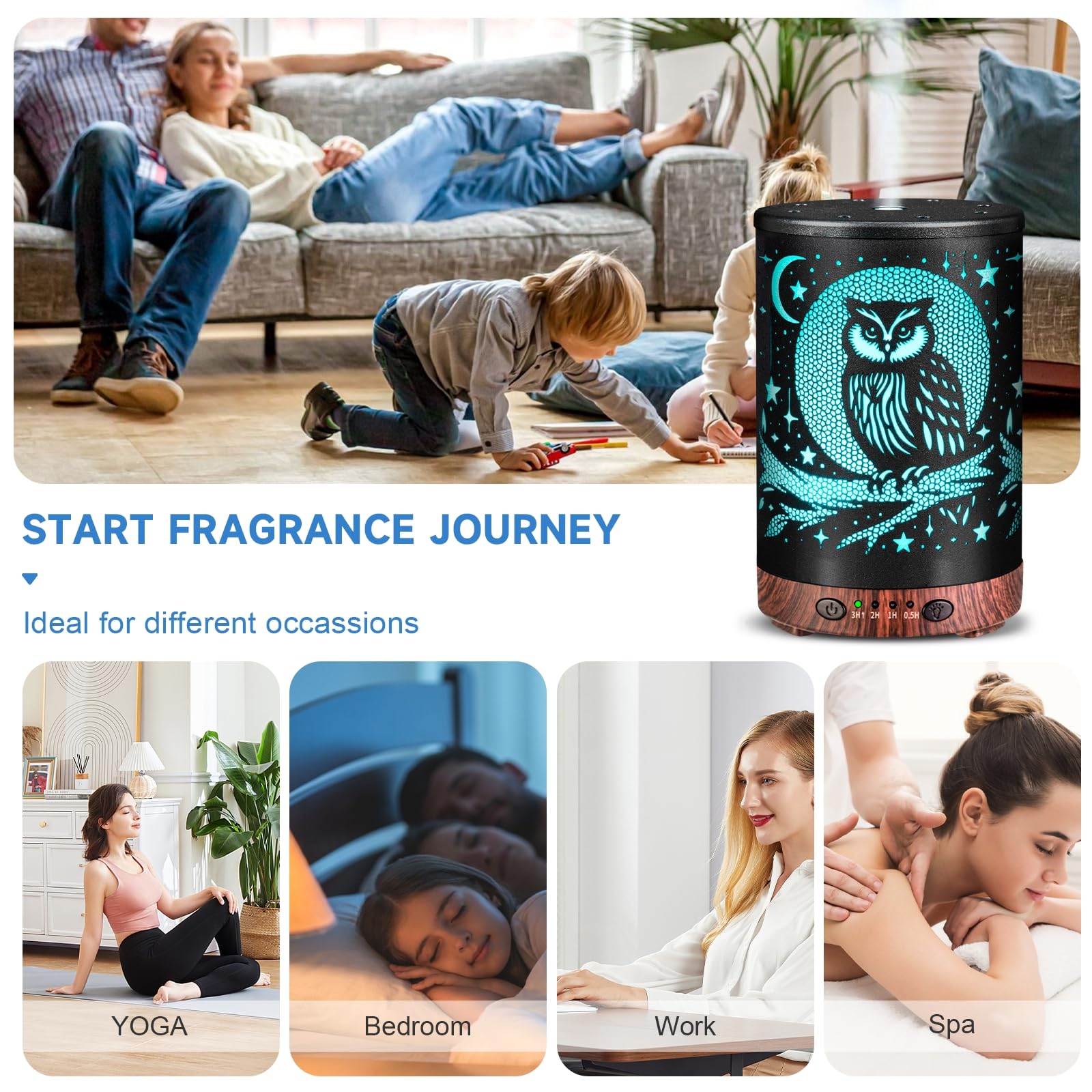 Essential Oil Diffuser 120ML Metal Aromatherapy Diffuser, Cool Mist Humidifier with Auto Shut-Off Protection 7 Color Lights for Home Office Spa (Tree)