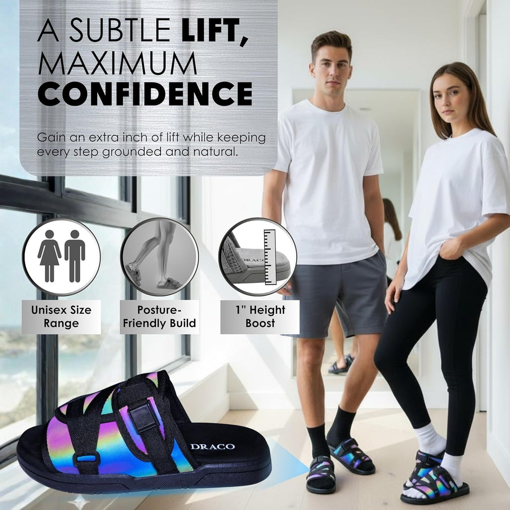 Draco DracoSlides Reflective Slides for Men and Women, Wrapped in Reflective 3M with Adjustable Straps for Wide/Narrow Feet, Sandals with Arch Support & Slip Resistant, Men & Women Footwear, Black