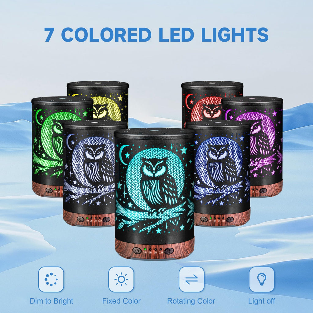 Essential Oil Diffuser 120ML Metal Aromatherapy Diffuser, Cool Mist Humidifier with Auto Shut-Off Protection 7 Color Lights for Home Office Spa (Tree)