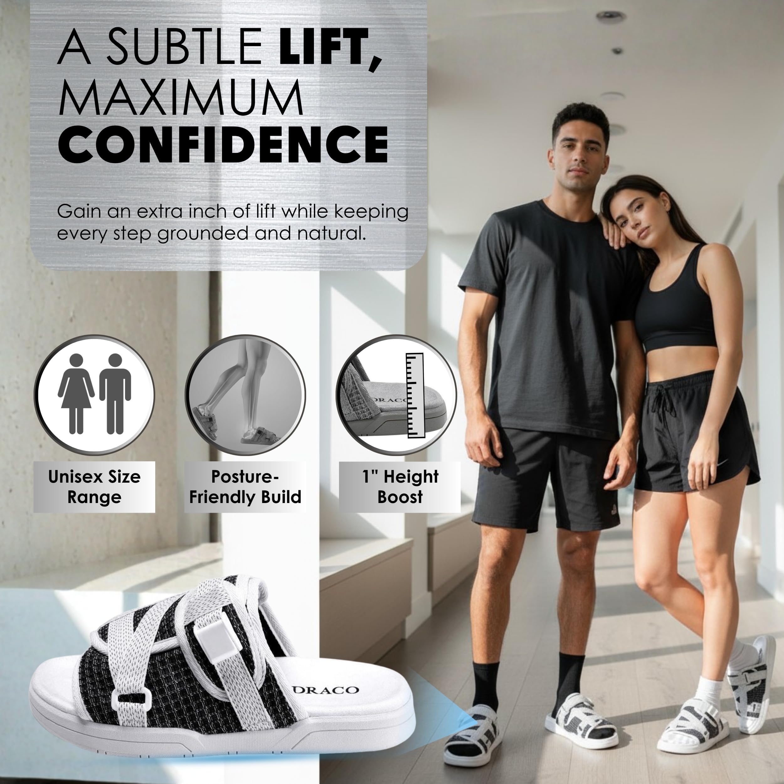 Draco DracoSlides Reflective Slides for Men and Women, Wrapped in Reflective 3M with Adjustable Straps for Wide/Narrow Feet, Sandals with Arch Support & Slip Resistant, Men & Women Footwear, Black