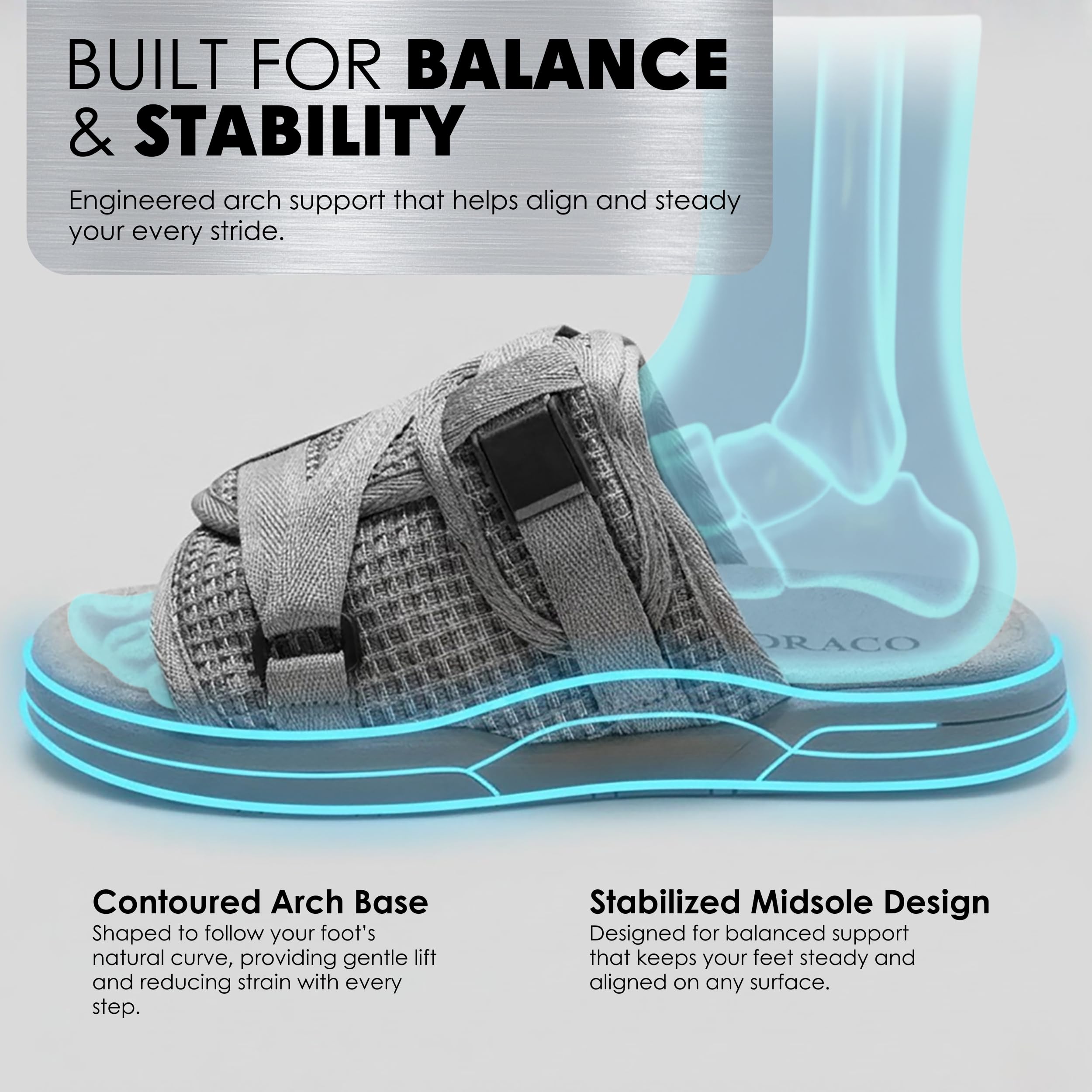 Draco DracoSlides Reflective Slides for Men and Women, Wrapped in Reflective 3M with Adjustable Straps for Wide/Narrow Feet, Sandals with Arch Support & Slip Resistant, Men & Women Footwear, Black