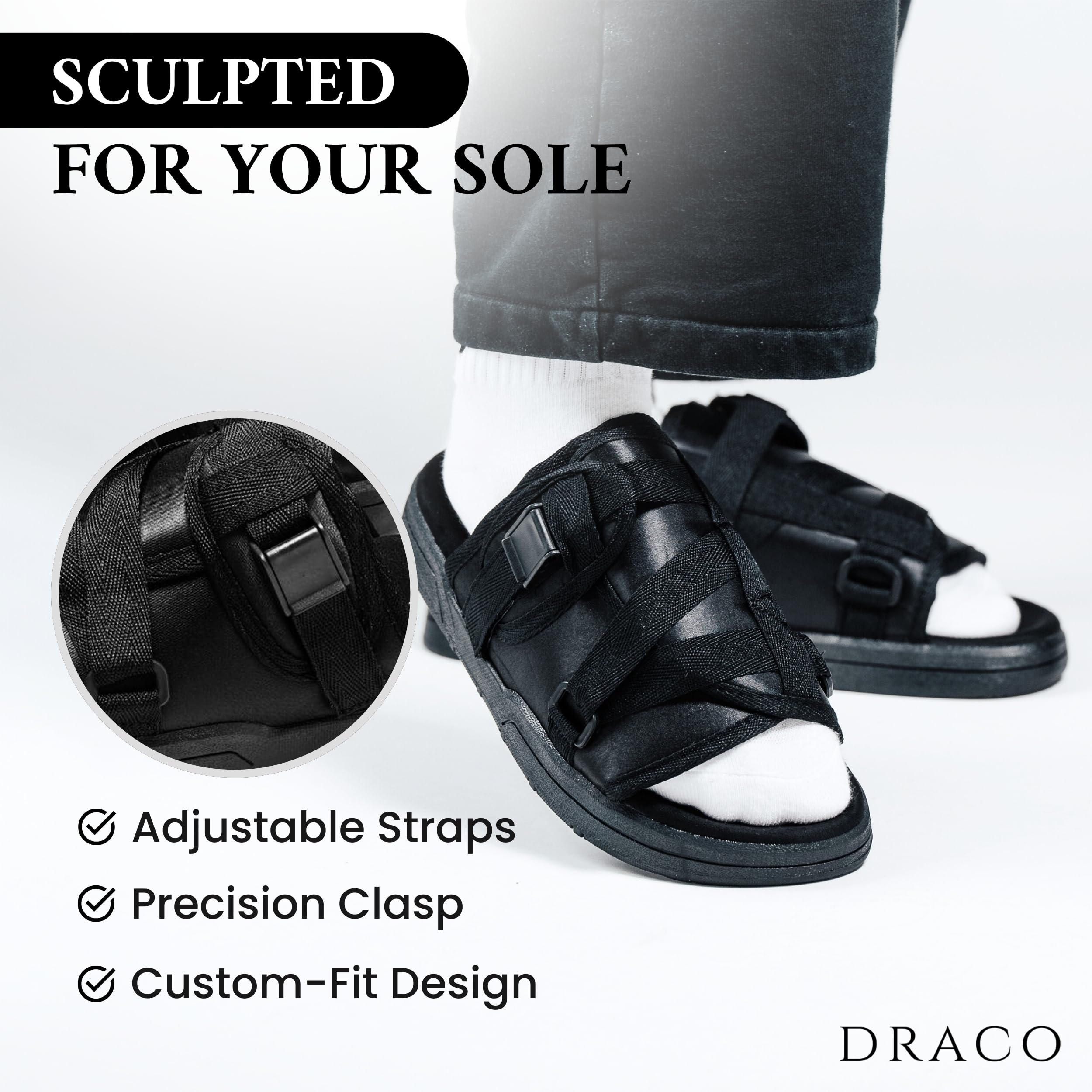 DracoSlides Original Slides for Men and Women, Made from Silk with Adjustable Straps for Wide/Narrow Feet, Sandals with Arch Support & Slip Resistant, Men & Women Footwear, Black
