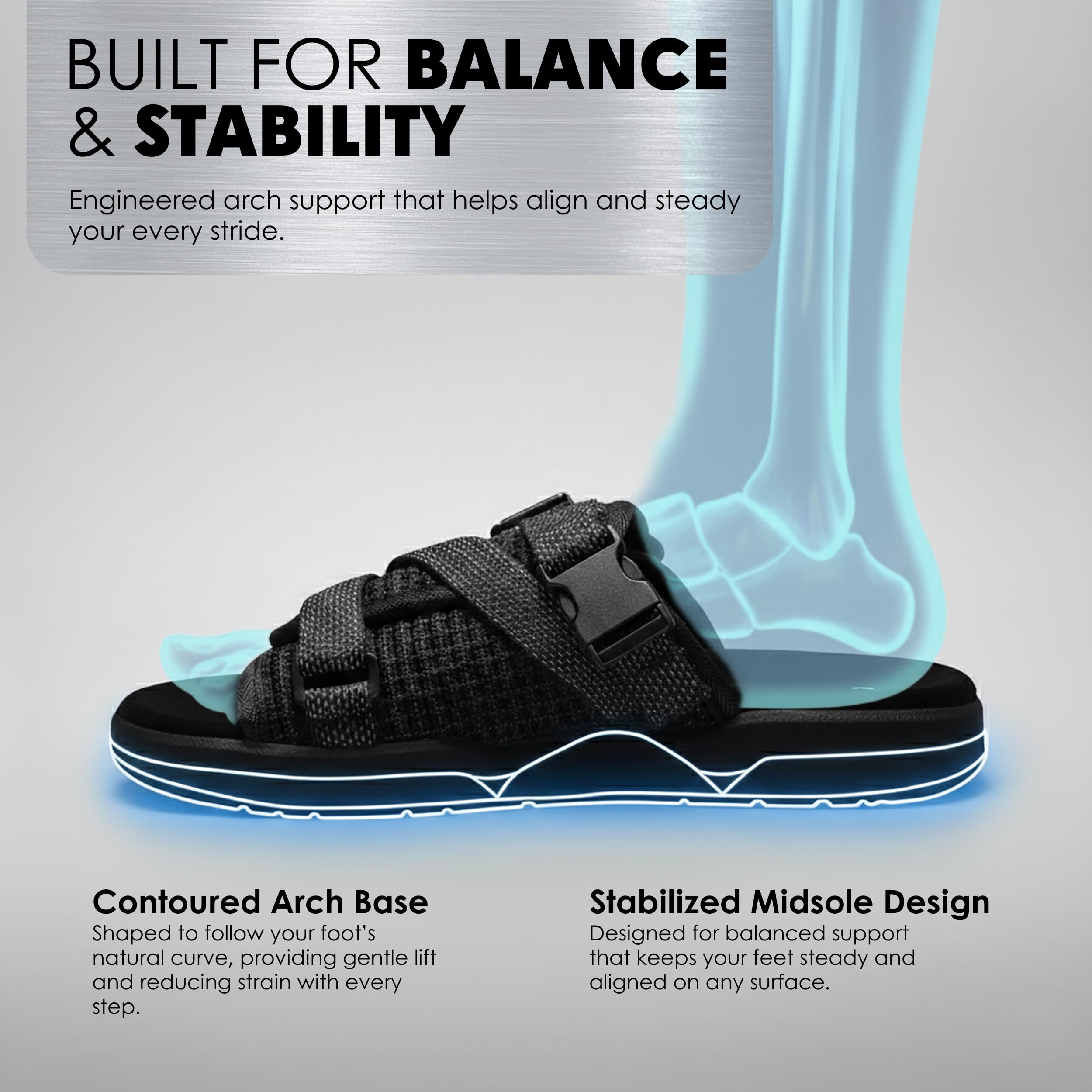 Draco DracoSlides Reflective Slides for Men and Women, Wrapped in Reflective 3M with Adjustable Straps for Wide/Narrow Feet, Sandals with Arch Support & Slip Resistant, Men & Women Footwear, Black