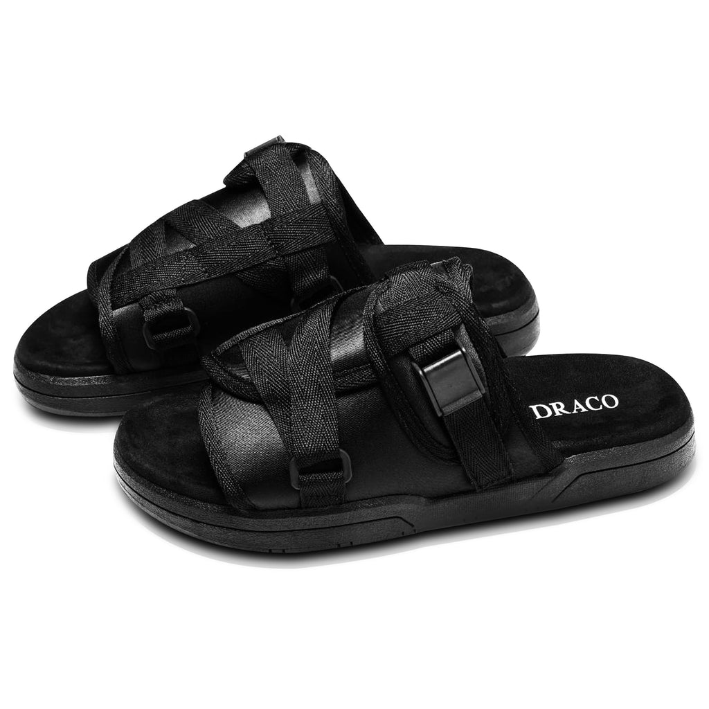 DracoSlides Original Slides for Men and Women, Made from Silk with Adjustable Straps for Wide/Narrow Feet, Sandals with Arch Support & Slip Resistant, Men & Women Footwear, Black