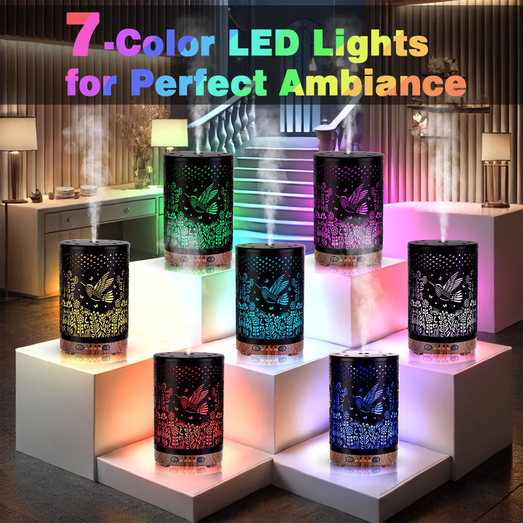 Essential Oil Diffuser 120ML Metal Aromatherapy Diffuser, Cool Mist Humidifier with Auto Shut-Off Protection 7 Color Lights for Home Office Spa (Tree)